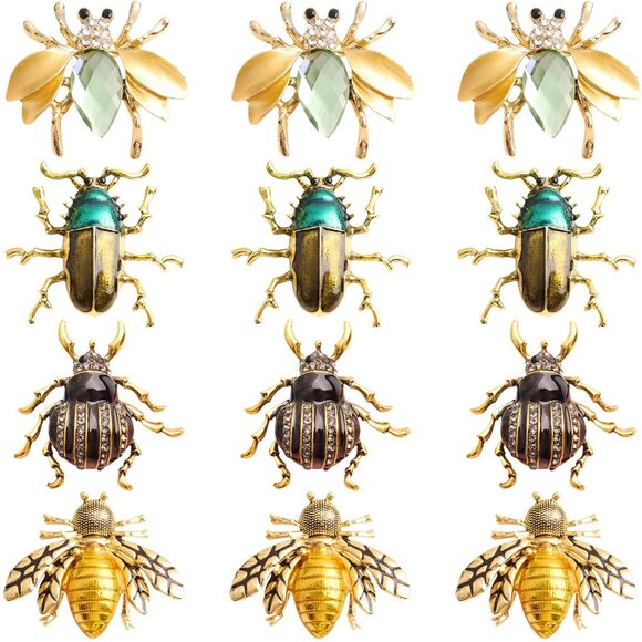 Jewelry - 4-Piece Crystal Insect Brooch Set for Lapel Pins and Accessories